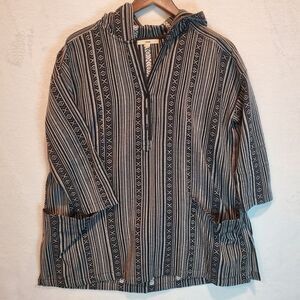 Boho Woven Ethnic Top Hippie Blouse Retro Tunic 3/4 Gypsy Pockets Black White S